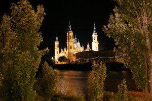 El Pilar cathedral at Zaragoza by night